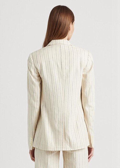 White Women’s Ralph Lauren Striped Linen-blend Twill Blazers White Women’s Ralph Lauren Striped Linen-blend Twill Blazers