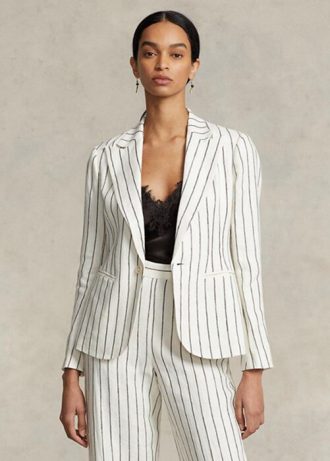 White Women’s Ralph Lauren Striped Linen Jacquard  Blazers