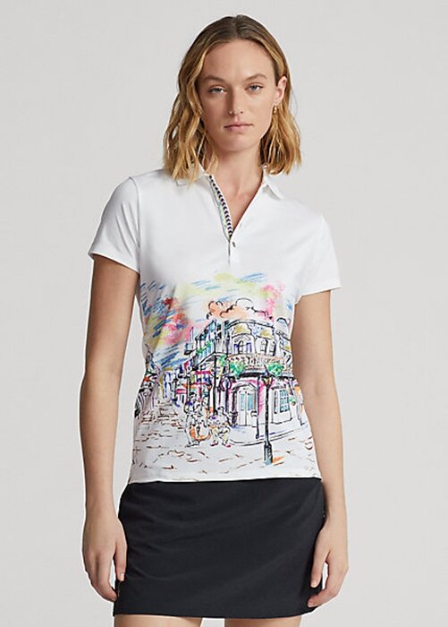 White Women’s Ralph Lauren Tailored Fit French Quarter-Motif Polo Shirts White Women’s Ralph Lauren Tailored Fit French Quarter-Motif Polo Shirts