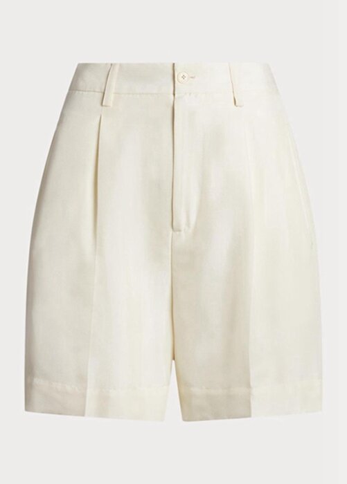 White Women’s Ralph Lauren Tracy Pleated Silk Shantung Shorts White Women’s Ralph Lauren Tracy Pleated Silk Shantung Shorts