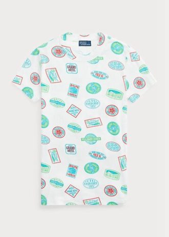 White Women’s Ralph Lauren Travel Motif Ribbed Cotton  T Shirts
