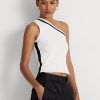White Women’s Ralph Lauren Two-Tone One-Shoulder Cropped Sweaters
