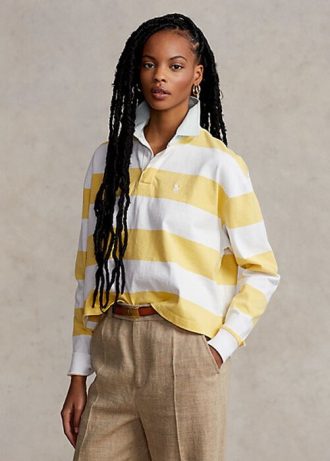Yellow / White Women’s Ralph Lauren Striped Cropped Jersey Rugby Polo Shirts