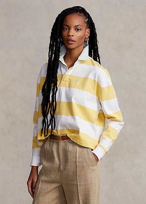 Yellow / White Women’s Ralph Lauren Striped Cropped Jersey Rugby Polo Shirts Yellow / White Women’s Ralph Lauren Striped Cropped Jersey Rugby Polo Shirts