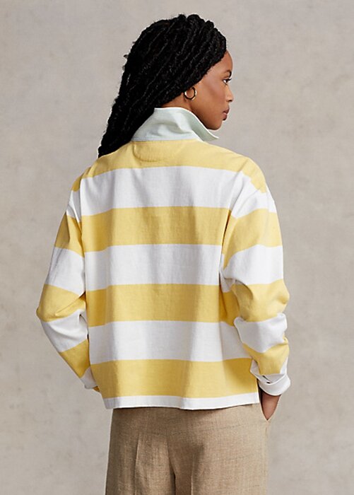 Yellow / White Women’s Ralph Lauren Striped Cropped Jersey Rugby Polo Shirts Yellow / White Women’s Ralph Lauren Striped Cropped Jersey Rugby Polo Shirts