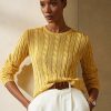 Yellow Women’s Ralph Lauren Cable-Knit Silk Crewneck Sweaters Yellow Women’s Ralph Lauren Cable-Knit Silk Crewneck Sweaters