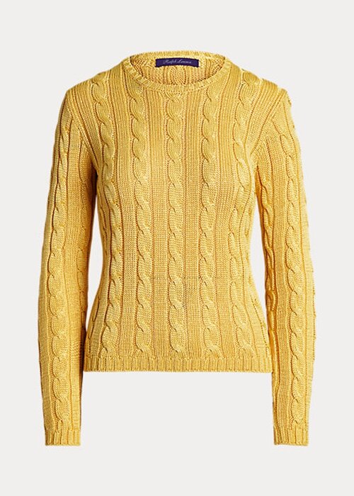Yellow Women’s Ralph Lauren Cable-Knit Silk Crewneck Sweaters Yellow Women’s Ralph Lauren Cable-Knit Silk Crewneck Sweaters