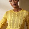 Yellow Women’s Ralph Lauren Cable-Knit Silk Crewneck Sweaters Yellow Women’s Ralph Lauren Cable-Knit Silk Crewneck Sweaters
