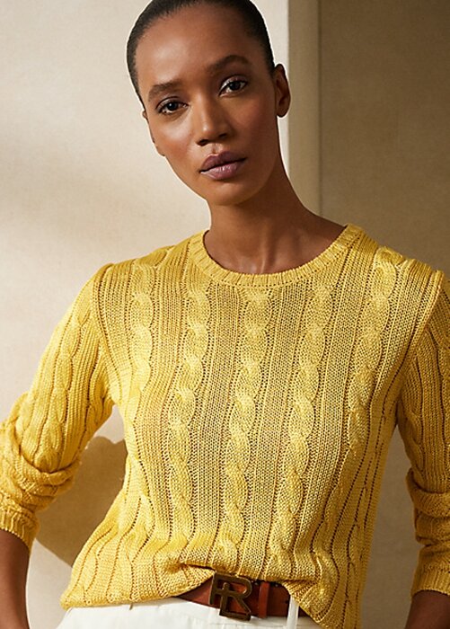 Yellow Women’s Ralph Lauren Cable-Knit Silk Crewneck Sweaters Yellow Women’s Ralph Lauren Cable-Knit Silk Crewneck Sweaters